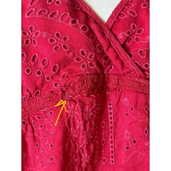 Johnny Was Tunic Top Shirt Red Sleeveless Floral Eyelet Babydoll Small DIY Read - Picture 10 of 11